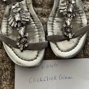 Jimmy Choo embellished crystal grey suede sandals shoes sz 36.5